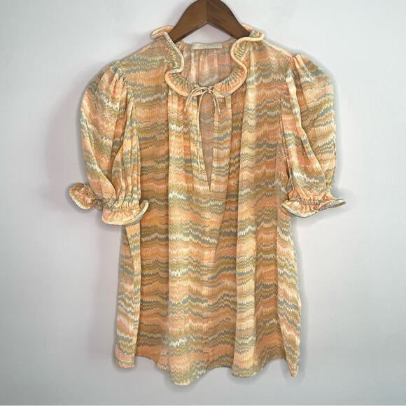 Ulla Johnson | Women’s Corine Top 100% Silk Blouse Tie Neck Crepe Ruffle Trim 4 - Picture 5 of 10